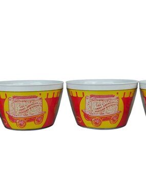 Vintage Great American Popcorn Machine Plastic Popcorn Bowls 70s Red Yellow USA